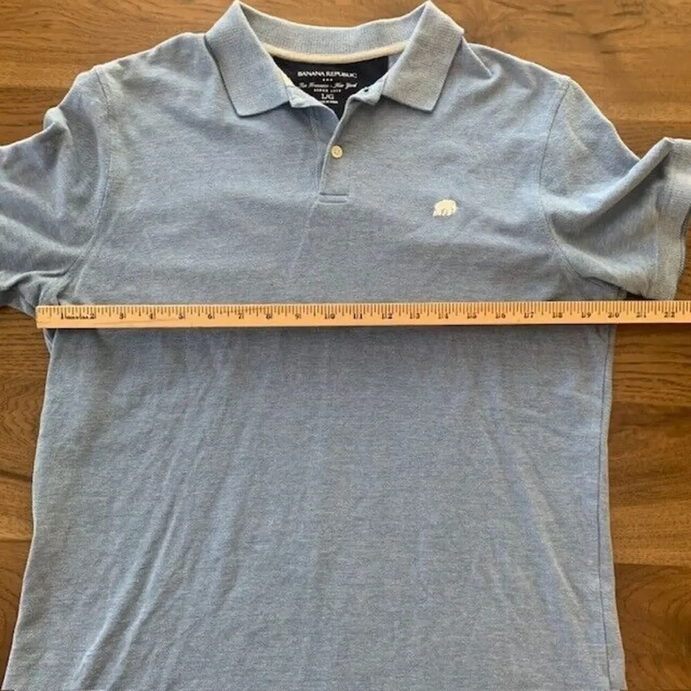 Banana Republic Polo Shirt Mens L Short‎ Sleeve Blue Collared Light Blue w/Logo